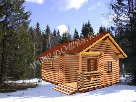 Баня из бревна 4,5х5,5 м с крыльцом - Б-5